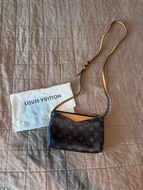 Louis Vuitton Monogram Pallas Crossbody with Brown Canvas & Mustard Yellow Trim